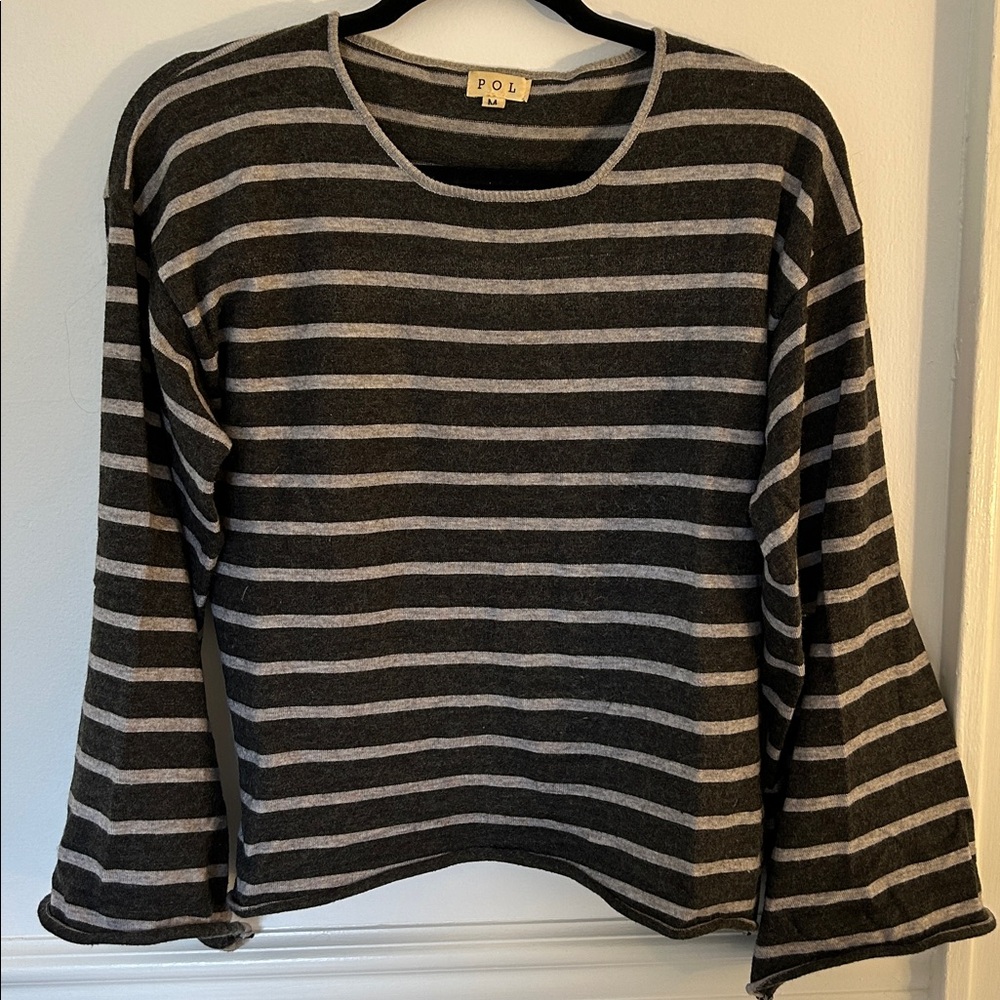 POL Charcoal and Light Gray Striped Sweater